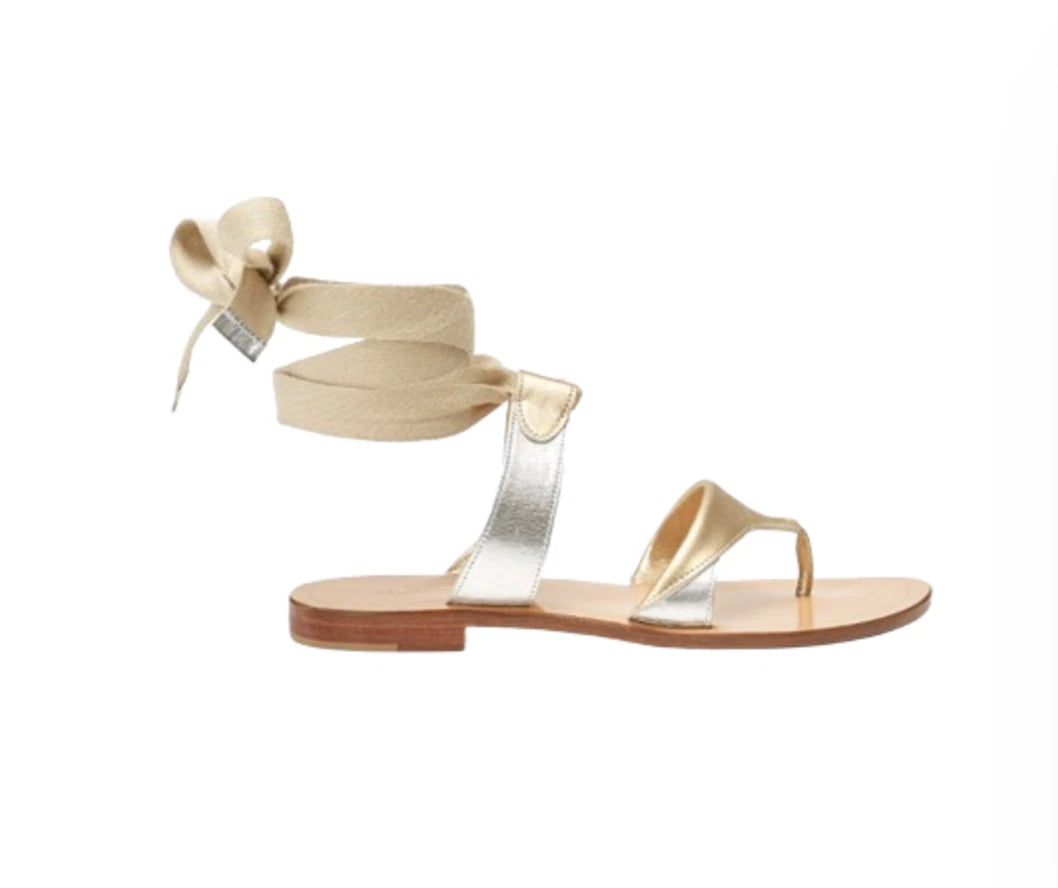 Sarah Flint Grear Gladiator Sandals Womens 38 8 Silver Gold Leather Lace Up Flat