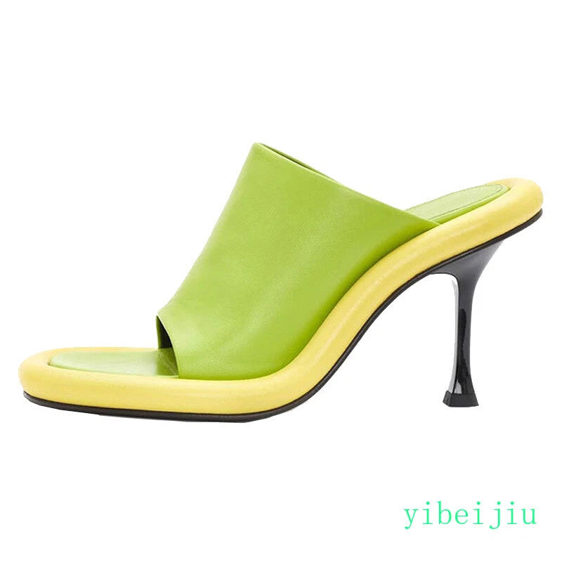 Summer Women's High Spool Heel Mules Dress Slides Slippers Party Sandals Fashion