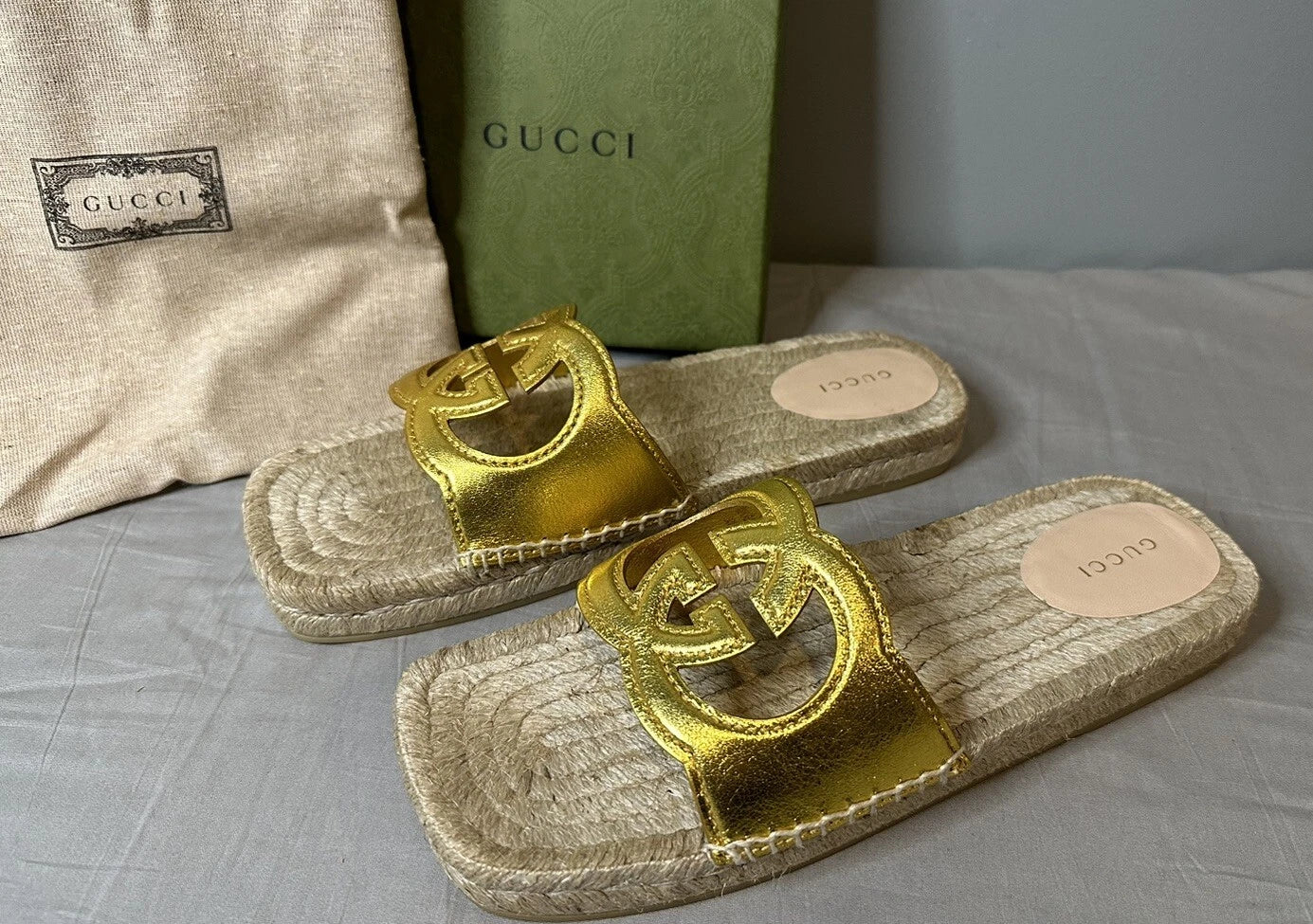 Gucci Interlocking G Cut Out Espadrille Sandals Women Size 39.5 (US 9.5) Authent