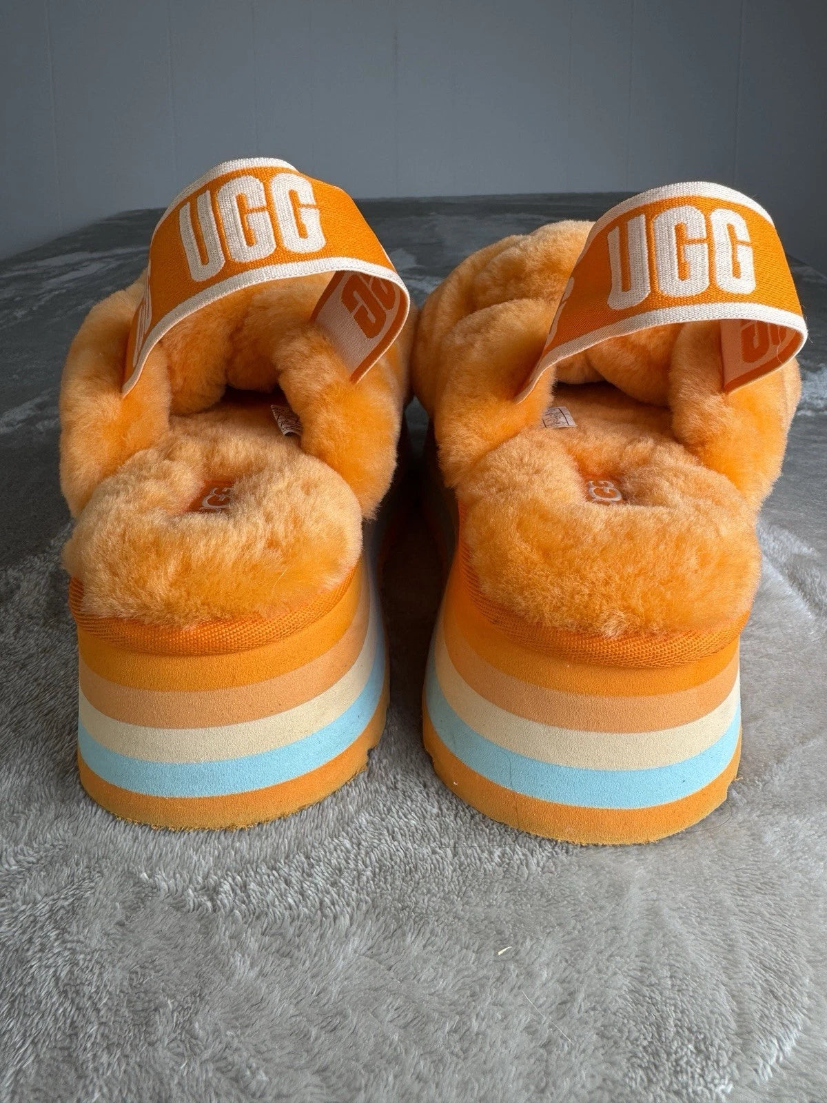 Ugg Womens Disco Knot Slide Sandals Size 7 Orange Fuzzy Platform Slingback Y2K