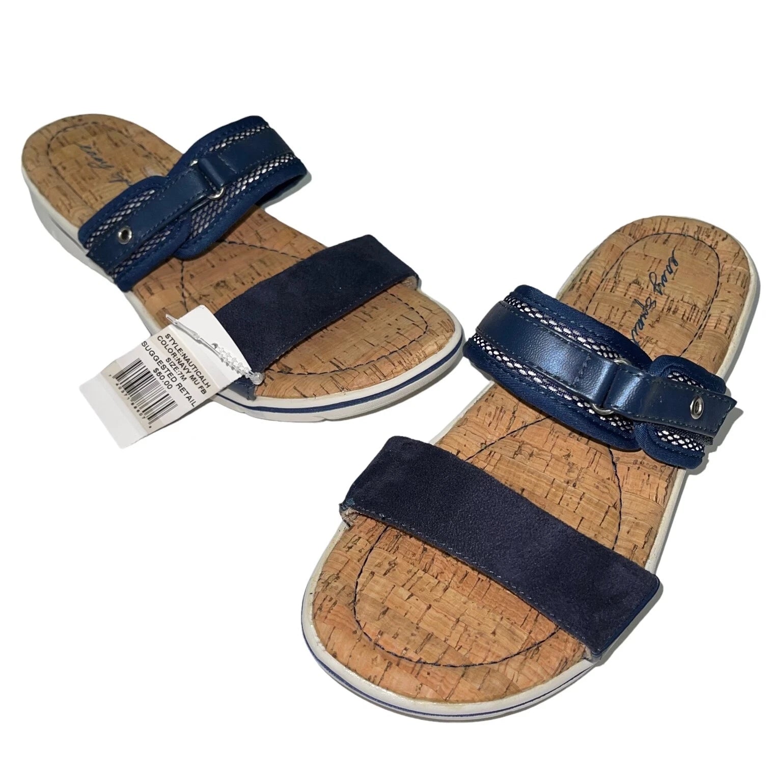 Easy Spirit Sandals Blue or  Silver Slides Cork Adjustable Lightweight Nautical
