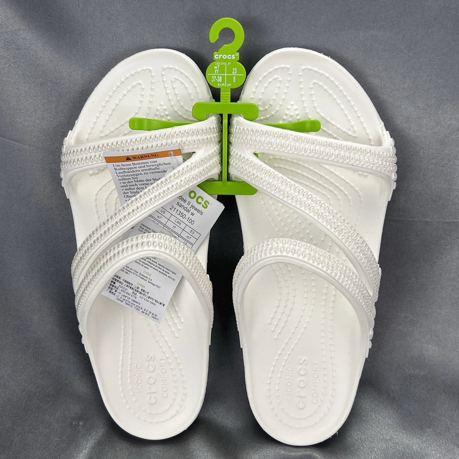 Crocs Kadee II Strappy Sandals Women's 7 White Jewels Summer Slides 211350-100