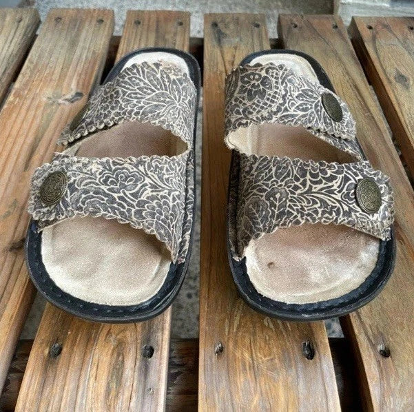 Algeria Leather Adjustable Slide Sandal Sandra Freedom Rock Comfort Brown Size 9