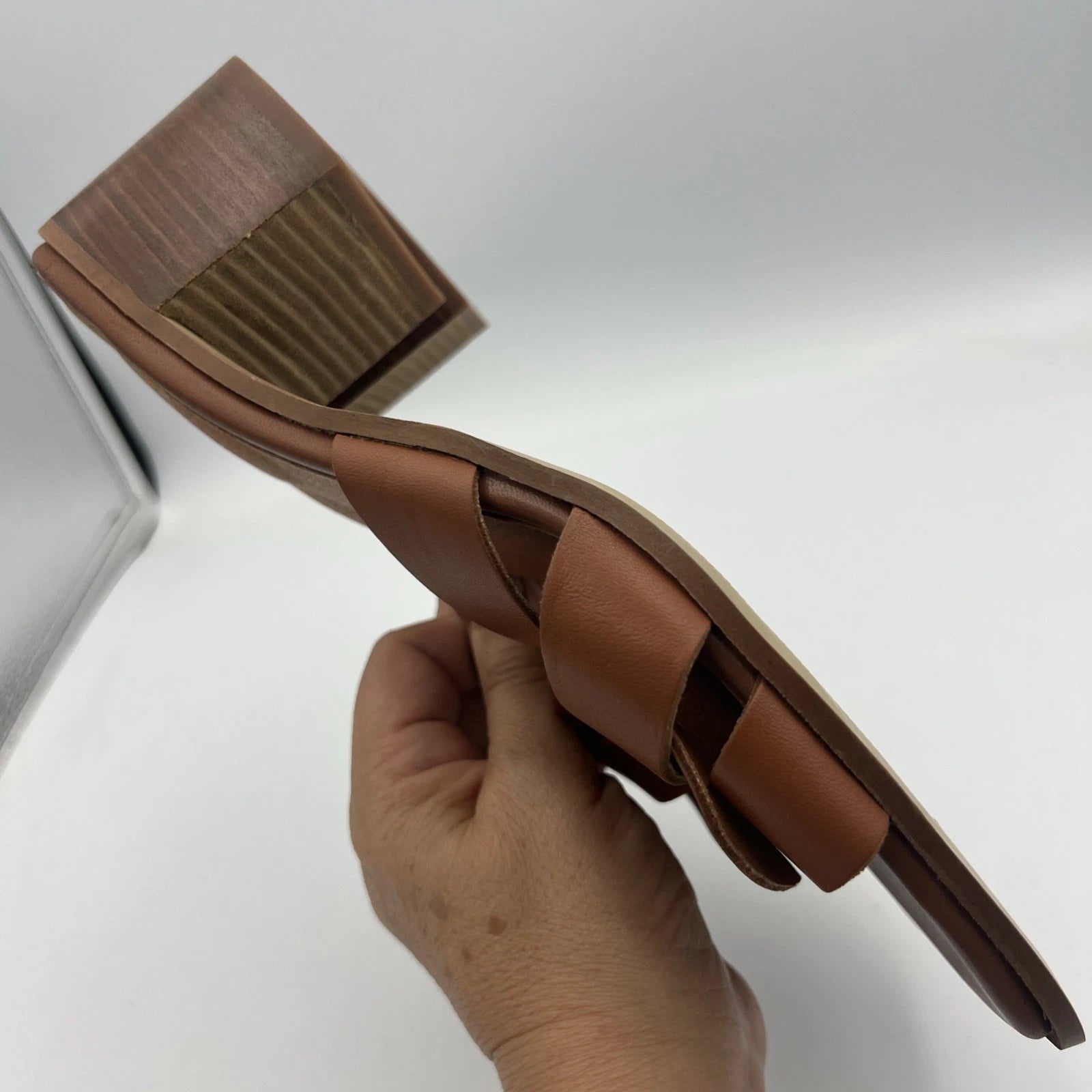 BRUNO MAGLI ARIA Block Heel Brown Leather Slide Sandal Women's Size 9M NEW