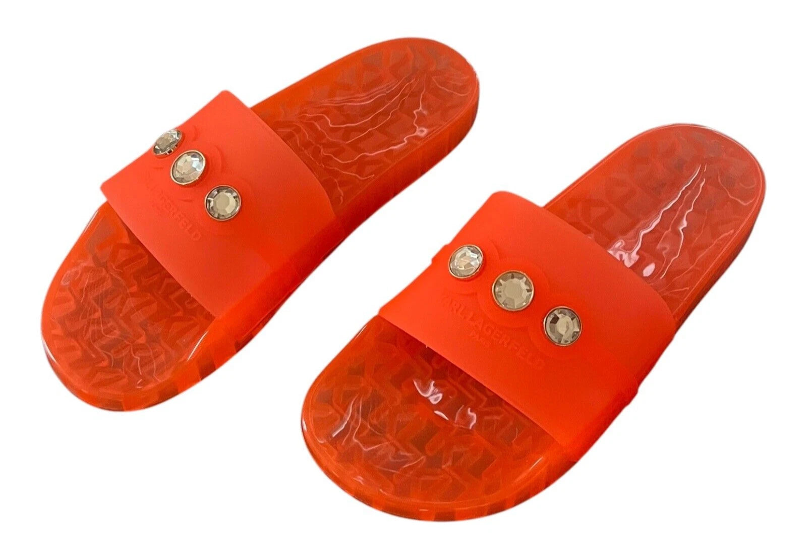 Karl Lagerfeld Paris Bijou Fashion Women's Slide Sandal Slipper Orange Size 10