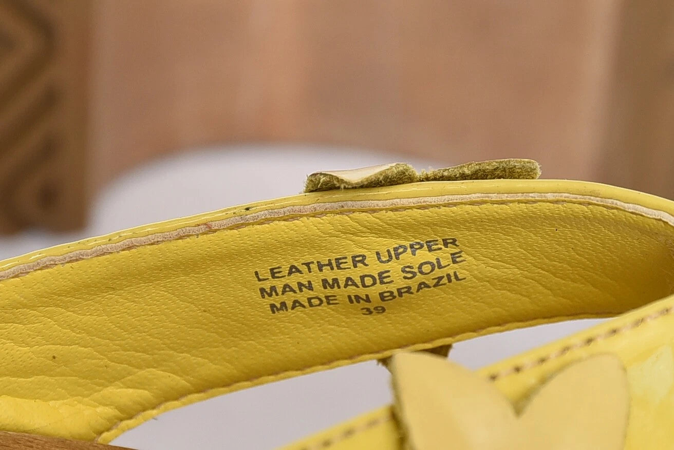 Hanna Andersson Womens Sz 39 Leather Yellow Flower Attache Wooden Heel Sandals