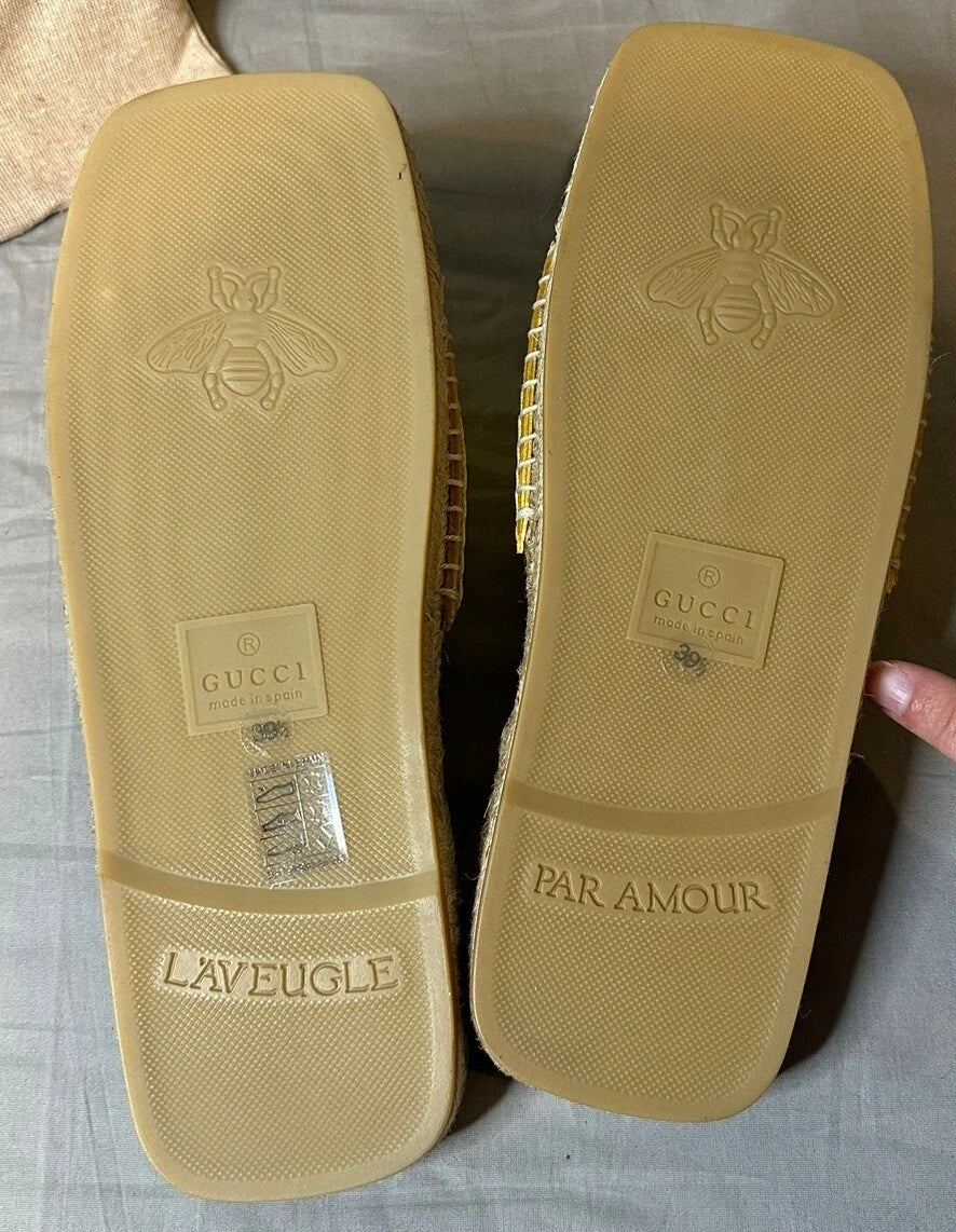 Gucci Interlocking G Cut Out Espadrille Sandals Women Size 39.5 (US 9.5) Authent