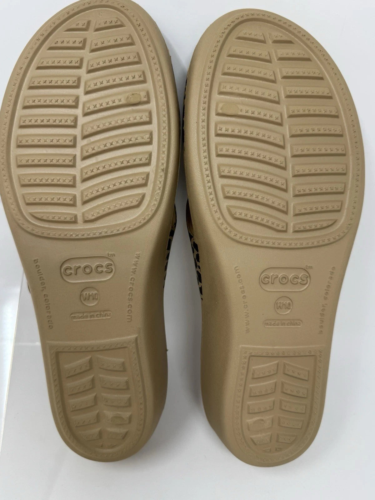 Crocs Patricia II Leopard Wedge Tan Slide Sandals W10 Women's Size 10 EUC