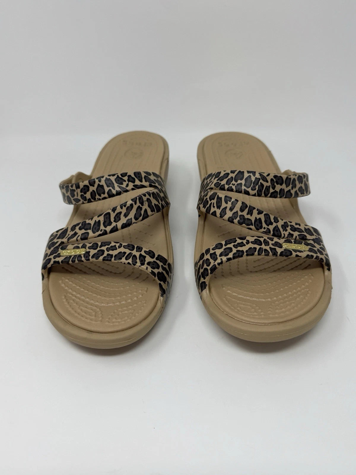 Crocs Patricia II Leopard Wedge Tan Slide Sandals W10 Women's Size 10 EUC