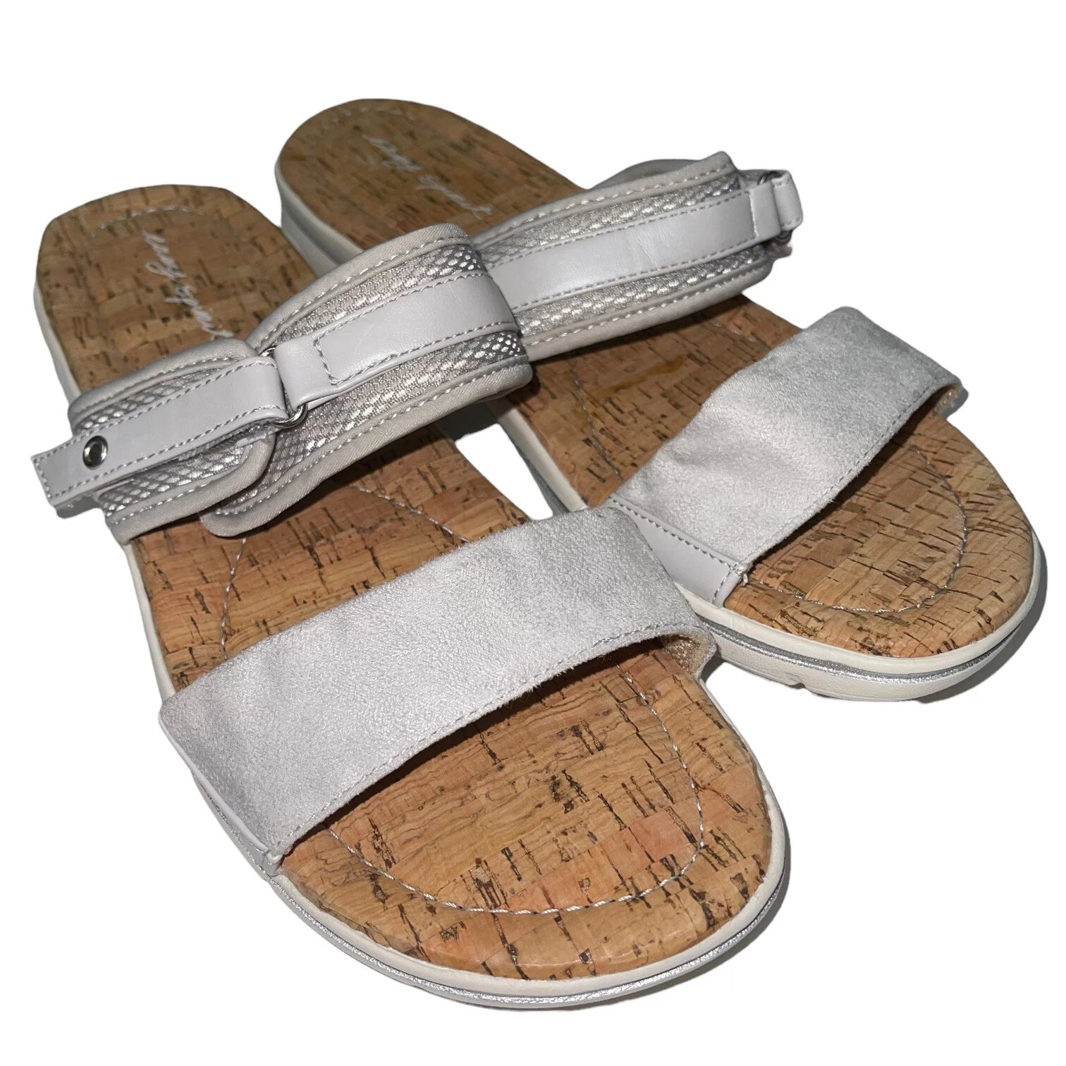 Easy Spirit Sandals Blue or  Silver Slides Cork Adjustable Lightweight Nautical