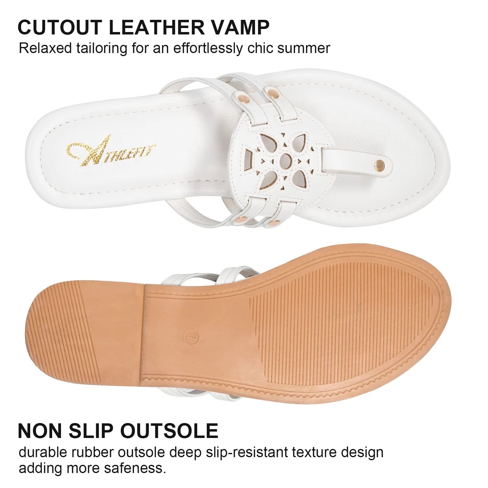 Athlefit Womens Flat Sandals Leather Comfortable Flip Flops Thong Size 11