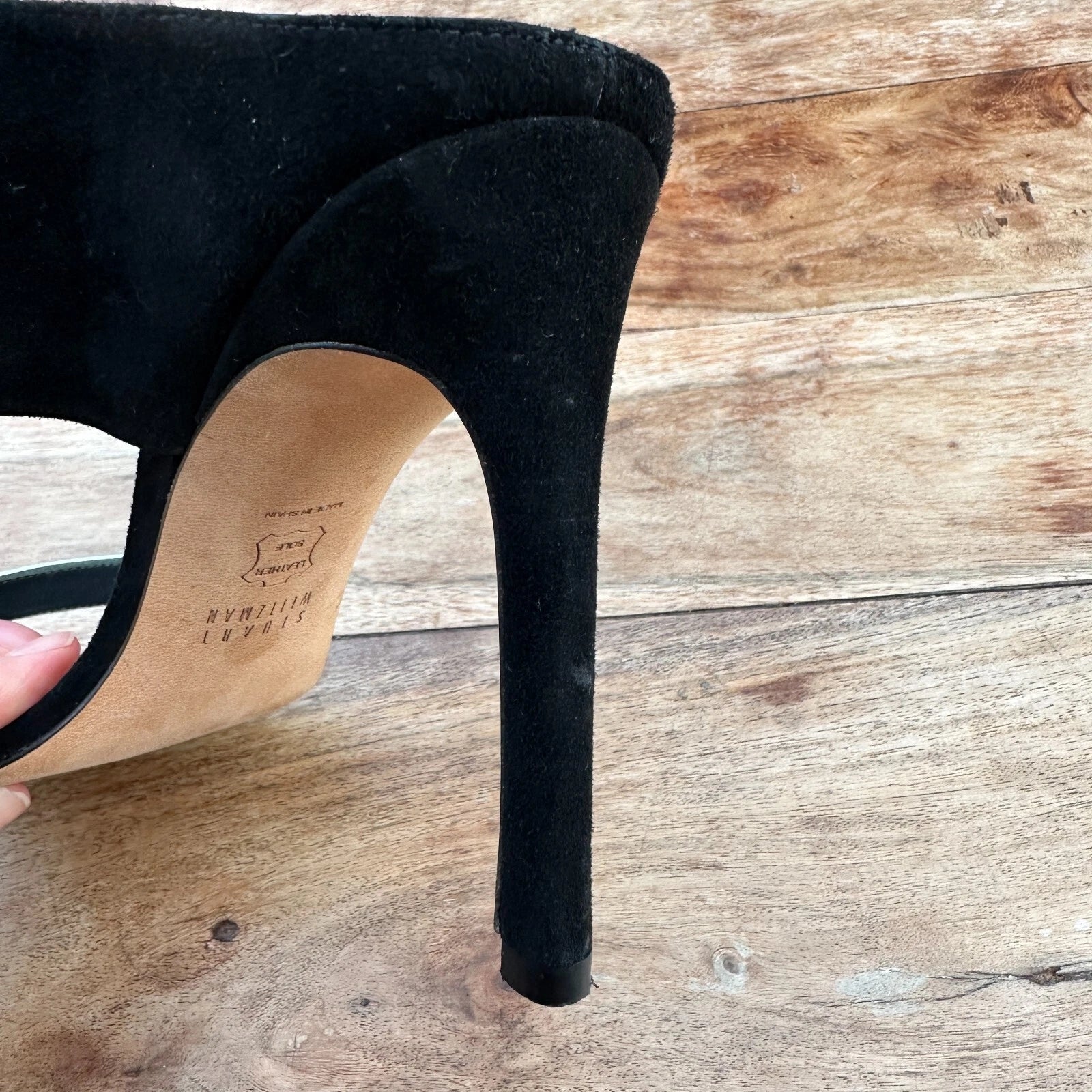 STUART WEITZMAN Slide Black Suede & Silver High Heels Size 8 Sandals Designer