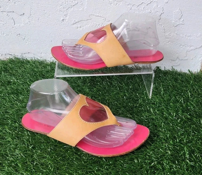 MOSCHINO CHEAP AND CHIC Leather Thong Flip Flops Clear Heart Slides 37 US 7