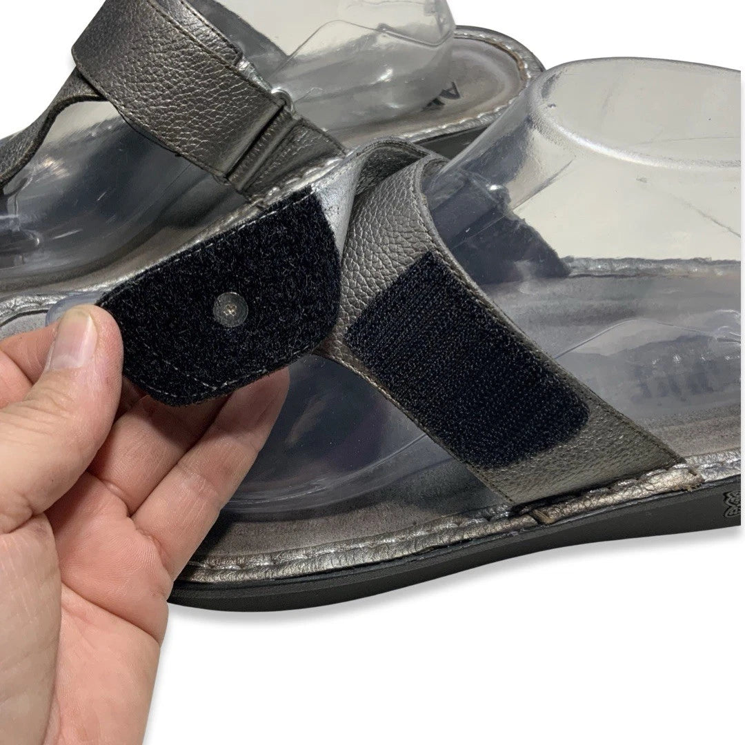 Alegria Carina Silver Gray Leather Thong Sandals EU 41 US 10.5-11 Comfort Style