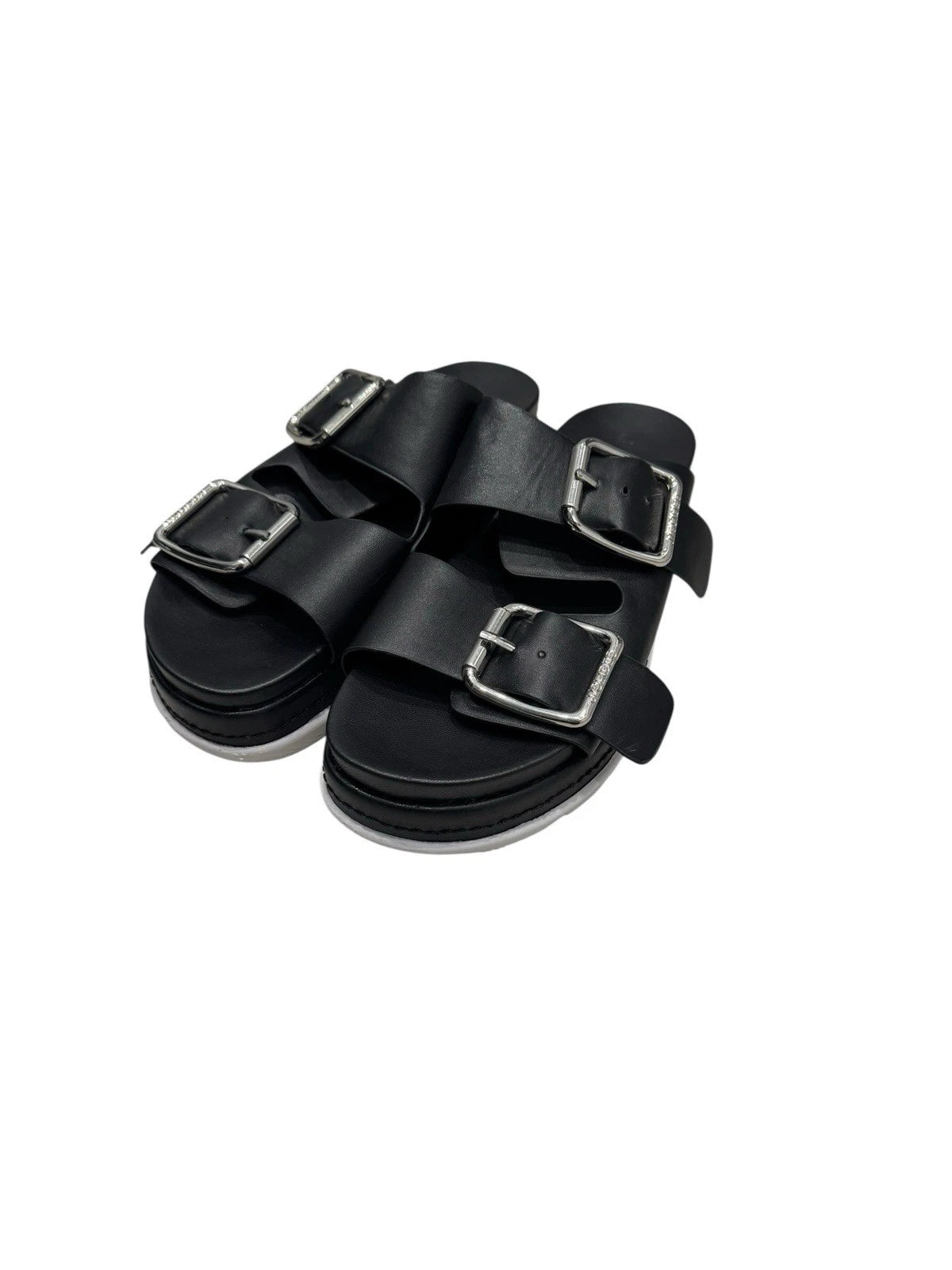 J Slides NYC Black Platform Double Strap Slide Sandals Womens Size 6M
