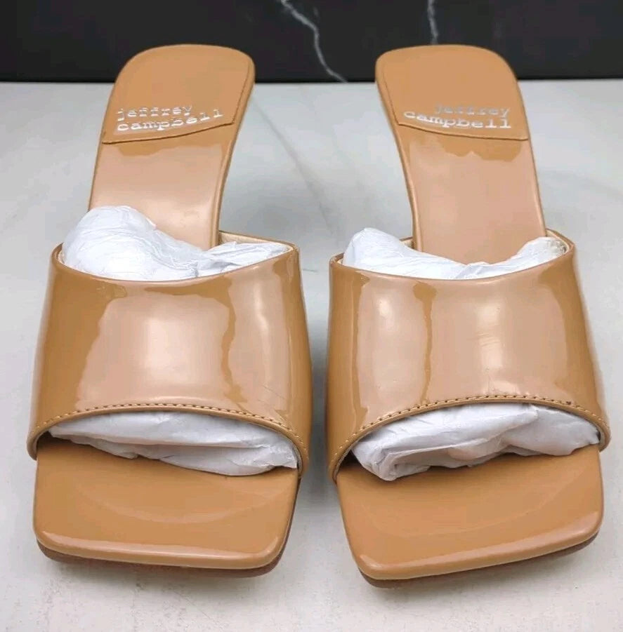 Jeffrey Campbell Mr-Big Slide Sandal in Dark Nude Patent, Size 5.5