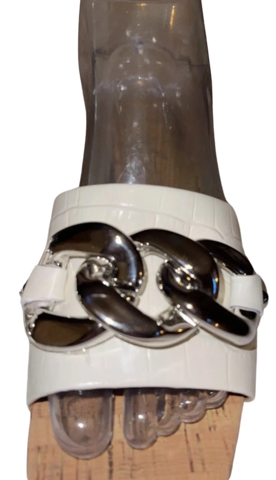 MARC FISHER LTD Naniya White Block Heels Chain Buckle Slides Women’s Size US 8M