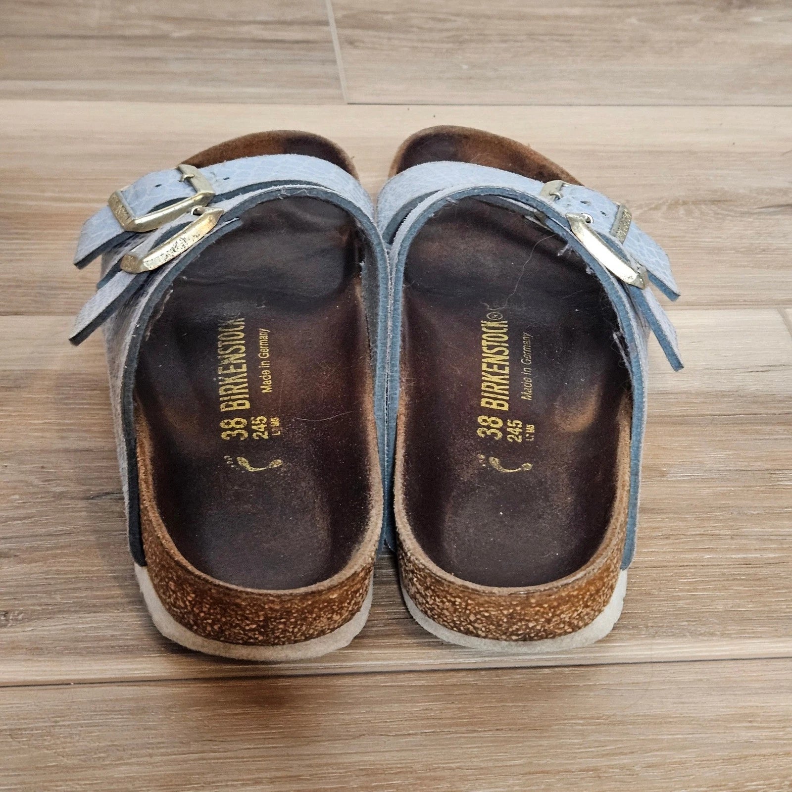 Birkenstock Arizona Sandals Women's EU 38 US 7 Blue Snake Embossed Leather