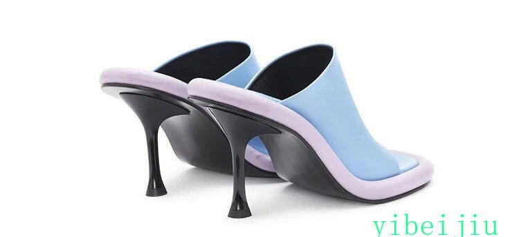 Summer Women's High Spool Heel Mules Dress Slides Slippers Party Sandals Fashion