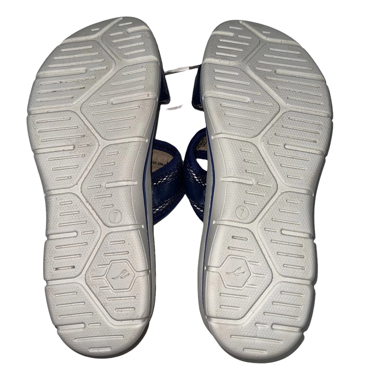 Easy Spirit Sandals Blue or  Silver Slides Cork Adjustable Lightweight Nautical