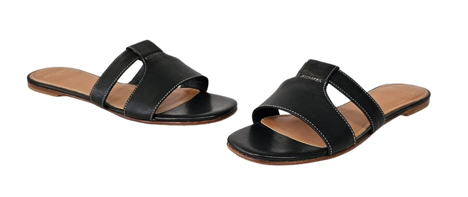 COLE HAAN Mesi Black Leather Grand OS Flat Slide Sandals Sz 8