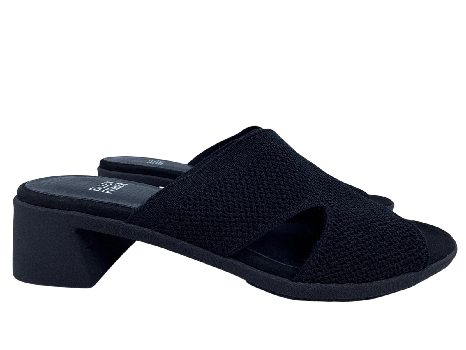 Eileen Fisher Womens Naja Stretch Knit Block Heel Slide Sandals 8.5 M Black