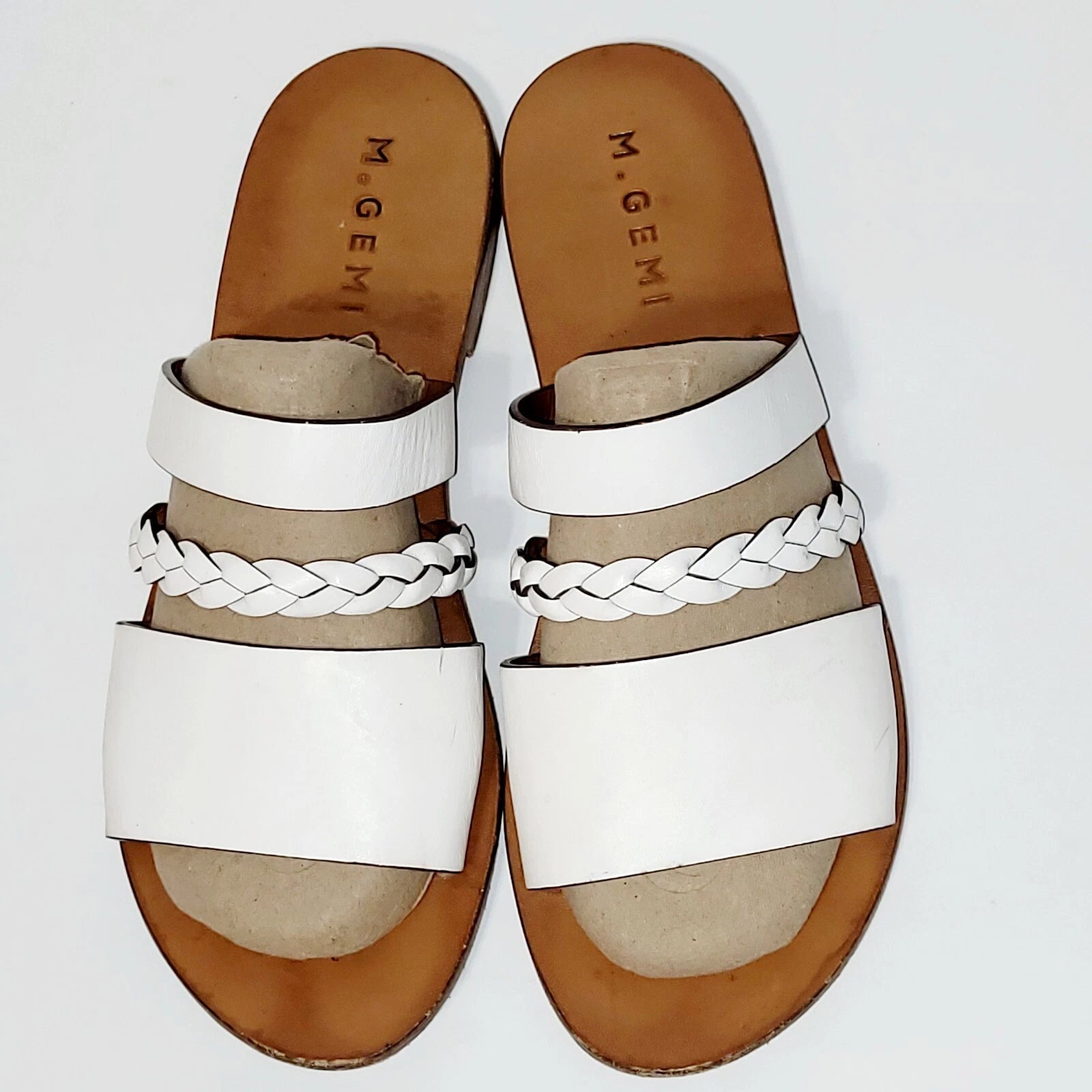 M. Gemi White Leather Flat Braided Strappy Slide Flat Sandals Wms 39EU  8.5-9 US