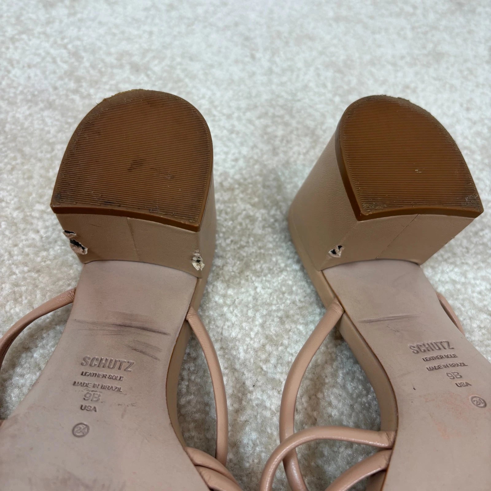 Schutz Princey Strappy Block Heel Slide Sandals Leather Size 9