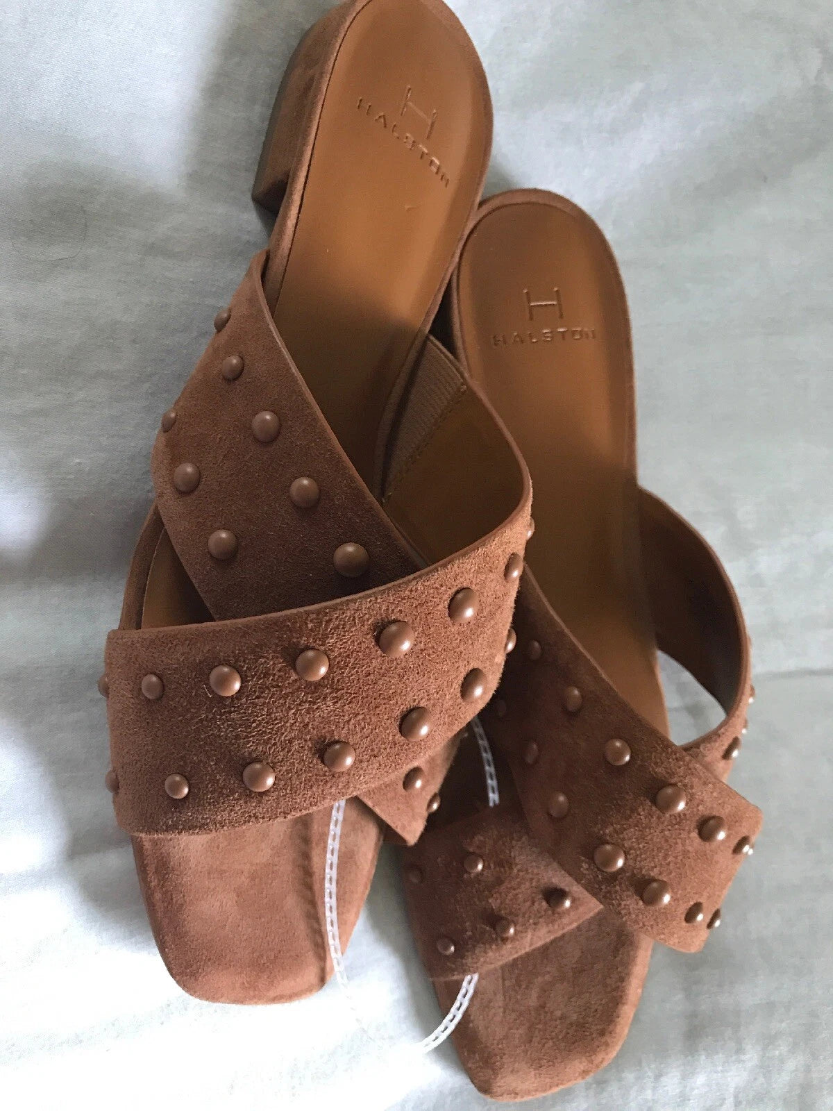 H by Halston Designer Nora Slide Sandals Studded Dress Square Toe, Size 7.5