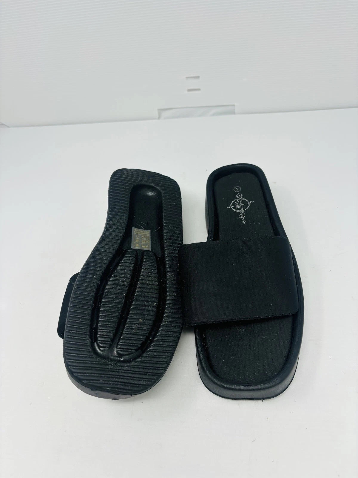 Sole Mates Black Slip On Platform Wedge Slides Sandals Womens Size 7