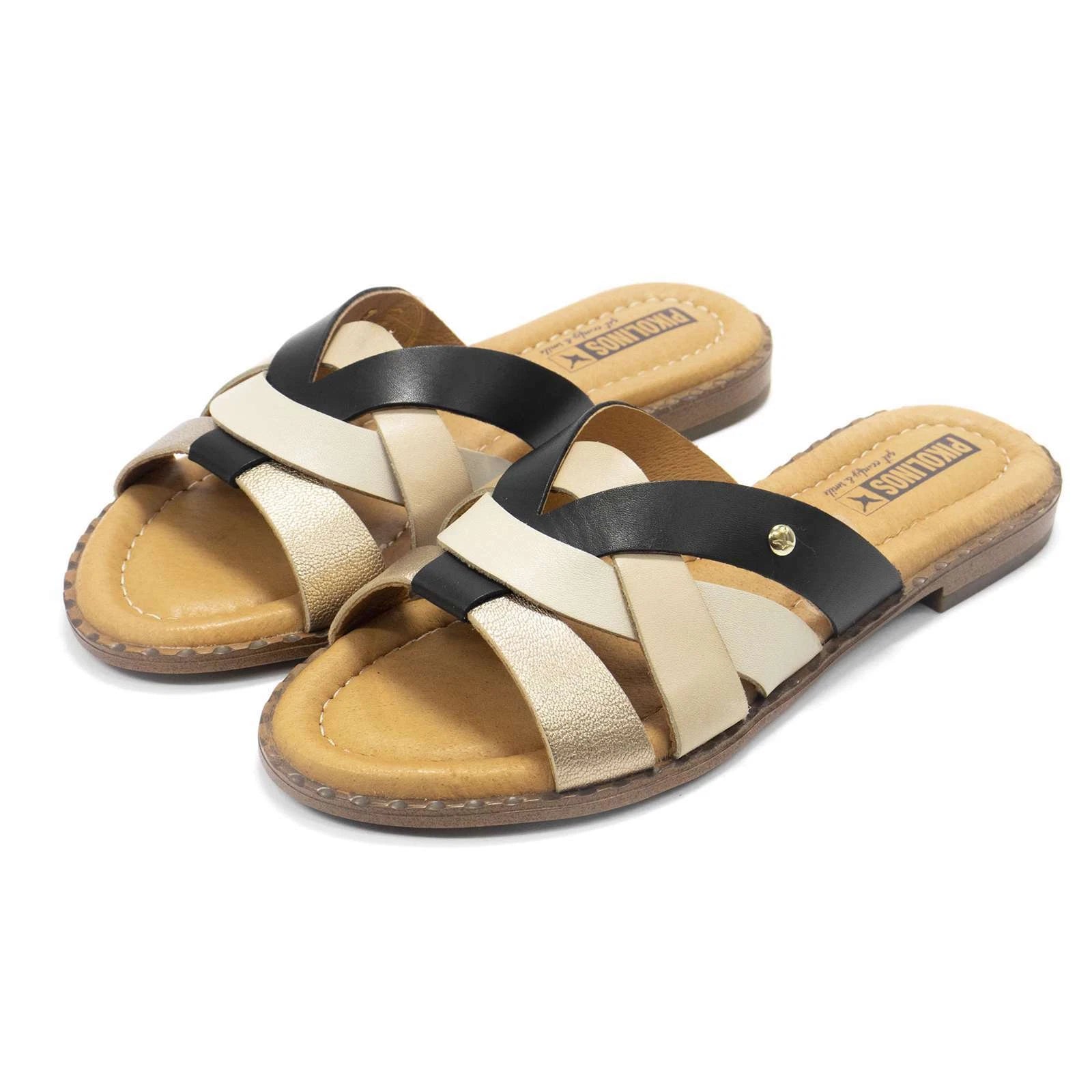 New Pikolinos Algar Leather Slide-On Strap-Design Women’s Flats