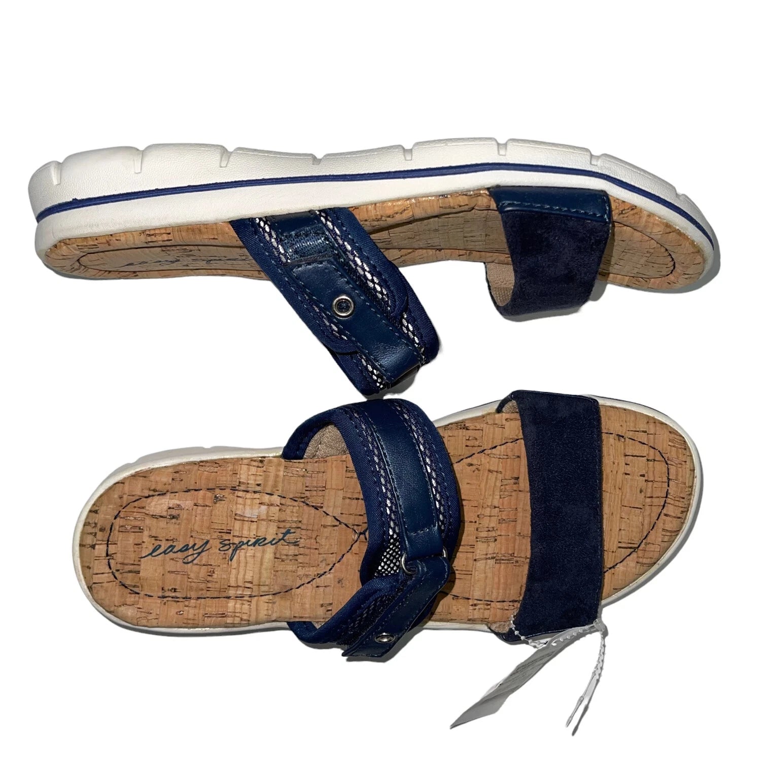 Easy Spirit Sandals Blue or  Silver Slides Cork Adjustable Lightweight Nautical