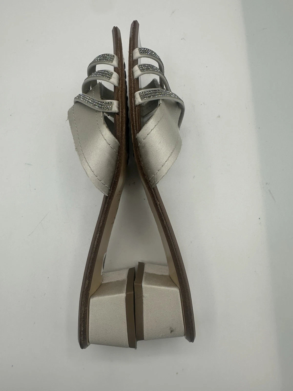 Pedro Garcia Light Gray Satin Swarovski Strap Slide Low-Heel Sandal Women Sz 38