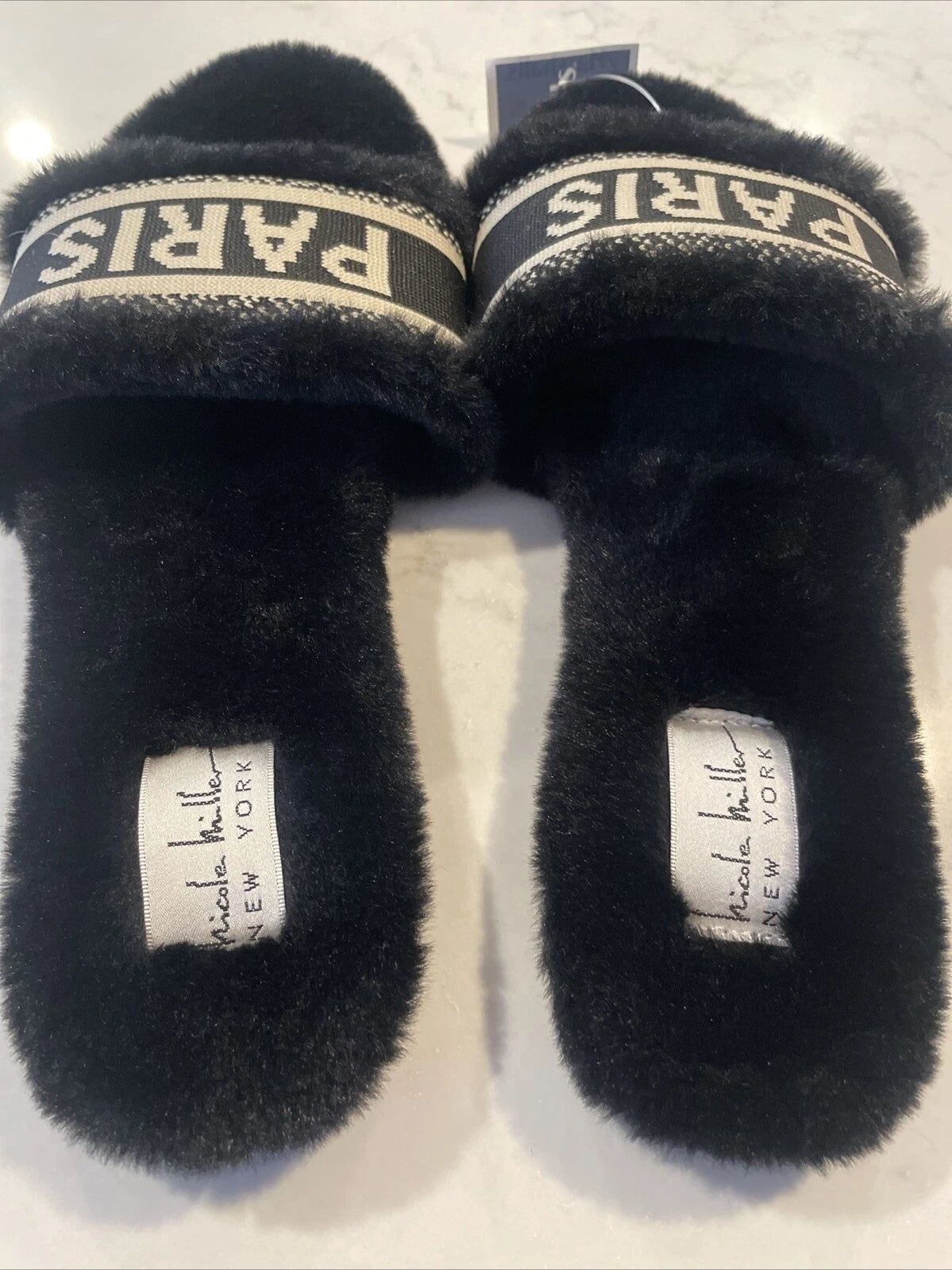 NICOLE MILLER NEW York Paris Black Slides Sandal Slip On Women's 8 Black Slipper