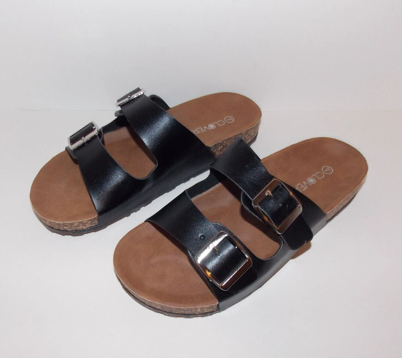 Buckle Style Slip on Slide Sandals Ladies Size 7M Black