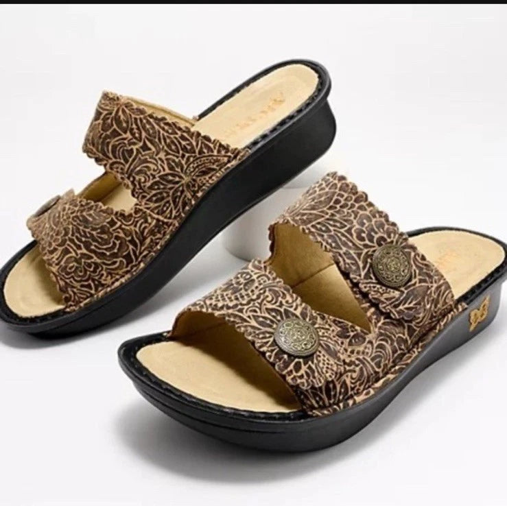 Algeria Leather Adjustable Slide Sandal Sandra Freedom Rock Comfort Brown Size 9