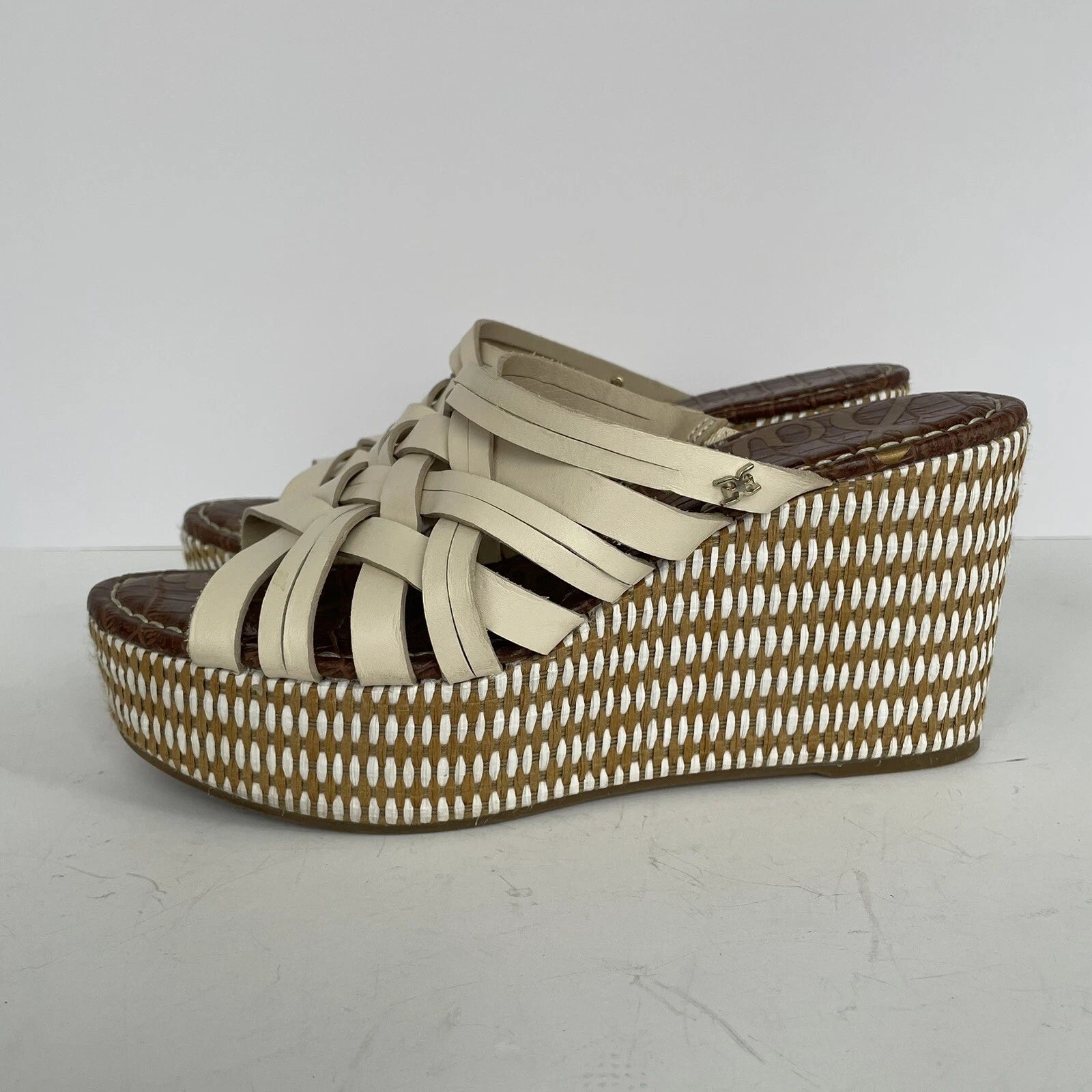Sam Edelman DEVON Wedge Sandal Size 8M Modern Ivory Strappy Platform Slide Shoes
