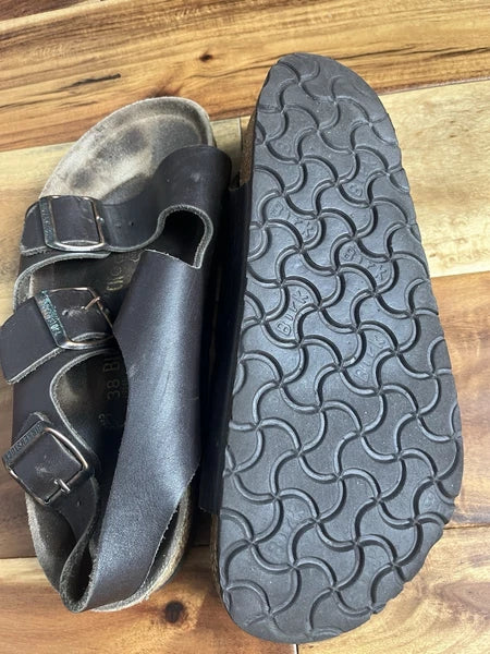 RARE🔥 Birkenstock Birki's Black Heel Strap Sandals Sz 38 L7 M5 Women's Milano