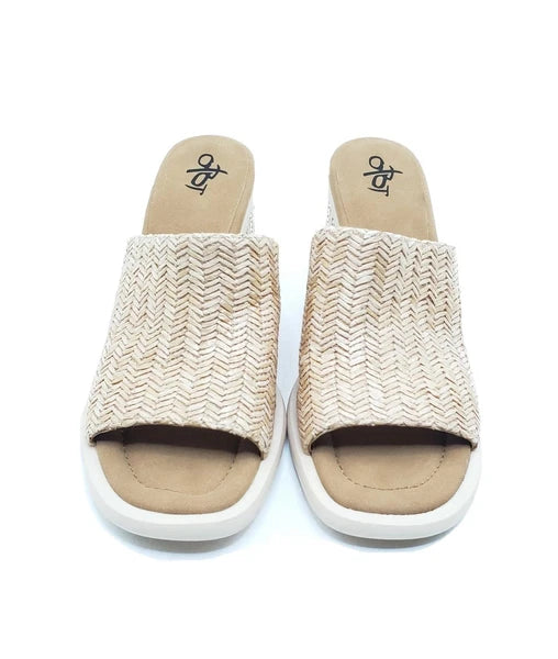 Bravura Woven Slide Sandals Natural Raffia Block Heel Womens Size 10M