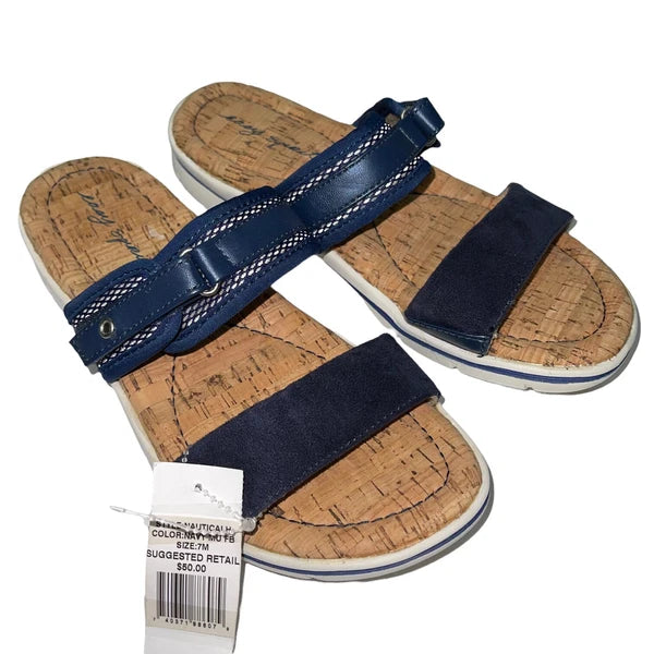 Easy Spirit Sandals Blue or  Silver Slides Cork Adjustable Lightweight Nautical