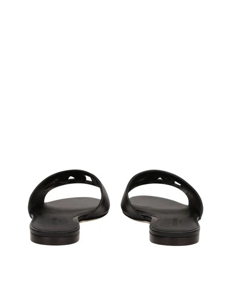 DOLCE&GABBANA Bianca $545 Black DG Leather Slides New And Authentic