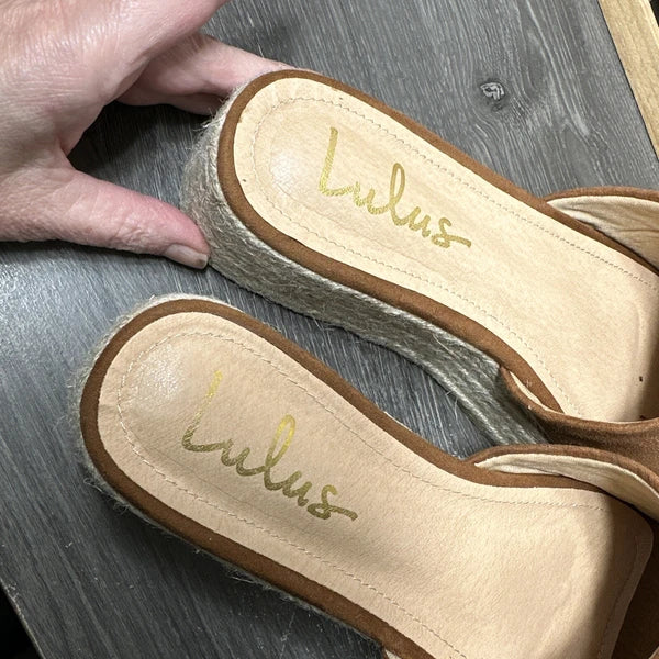 Lulu’s Rust Faux Suede Espadrille Platform Wedge Slides Sandals 10 PreOwned