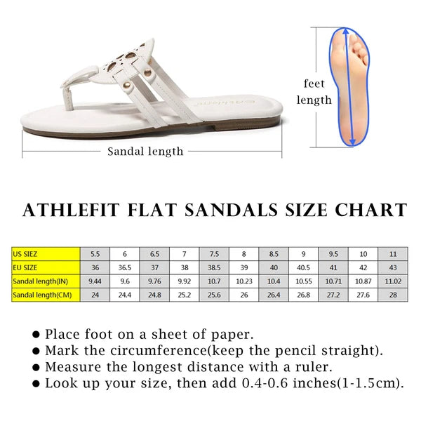 Athlefit Womens Flat Sandals Leather Comfortable Flip Flops Thong Size 11