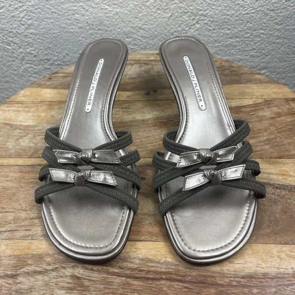 Donald J. Pliner l 8.5M Hunt Taupe Double Bows Strap Slip-On Kitten Heel Sandals