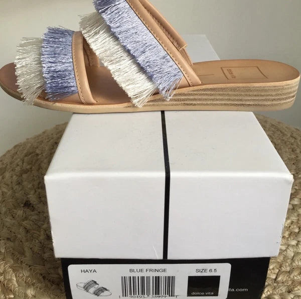 Dolce Vita Slides Fringe Haya Purple White Sz 6.5 Pristine