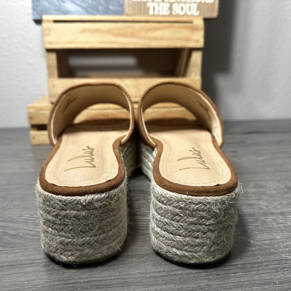 Lulu’s Rust Faux Suede Espadrille Platform Wedge Slides Sandals 10 PreOwned