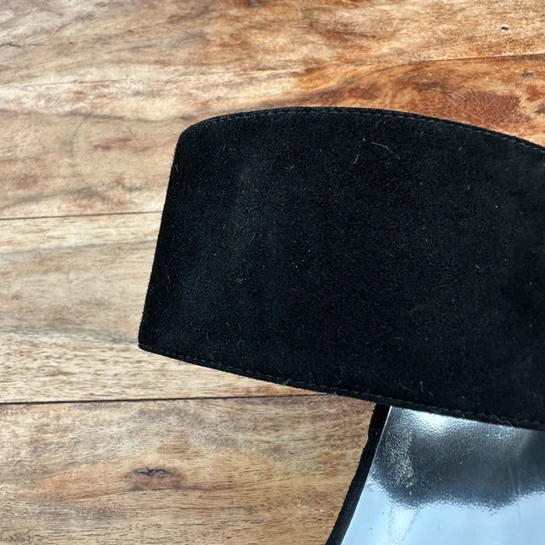 STUART WEITZMAN Slide Black Suede & Silver High Heels Size 8 Sandals Designer