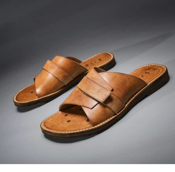 Roman Style Mens Women Real Leather Open Toe Slipper Sandals Flats Shoes Outdoor