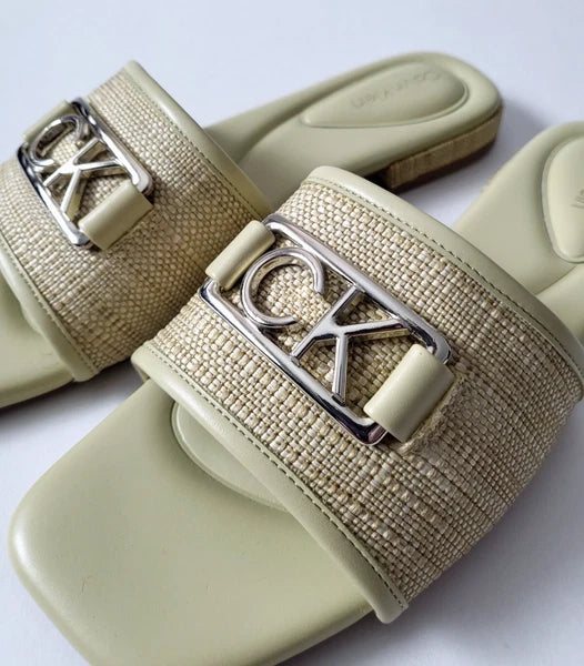 Calvin Klein womens sandals Signature logo Slides Size 8.5 9 Light Yellow