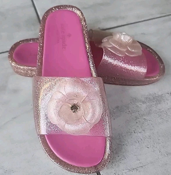 Kate Spade Splash Women's Size 9 Front Flower Glitter Jelly Slide Sandals Shoes
